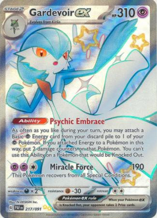 pokemon shiny gardevoir card Treasure ex sv4a SAR 348/190 – Galaxy [Y] Infinite Force (30x) This attack does 30 damage times the amount of Energy attached to both Active Pokemon Pokémon TCG: Gardevoir ex SAR