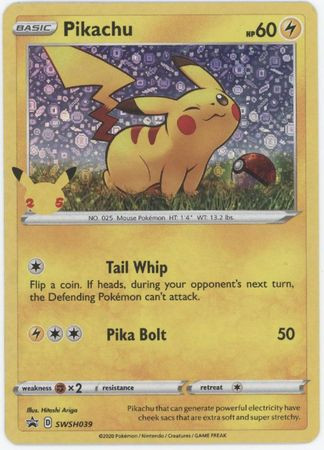 general mills pokemon cards pikachu Pokémon SWSH039 Black Star Promos Sequin Holo SW – Martins Collectables [1] Tail Whip Flip a coin Pikachu (General Mills) 028/73 -
