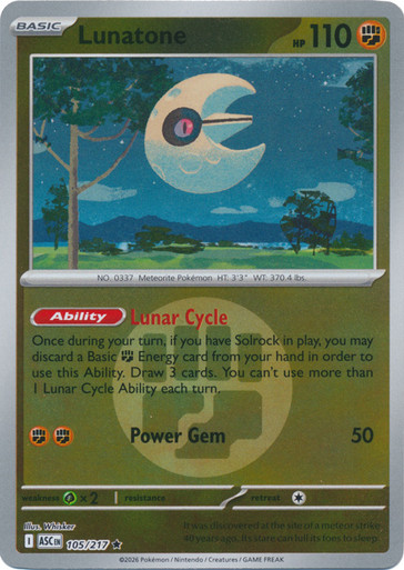 ME Ascended Heroes 105/217 Lunatone (Reverse Holo ENERGY SYMBOL)、Pokemon、kayou