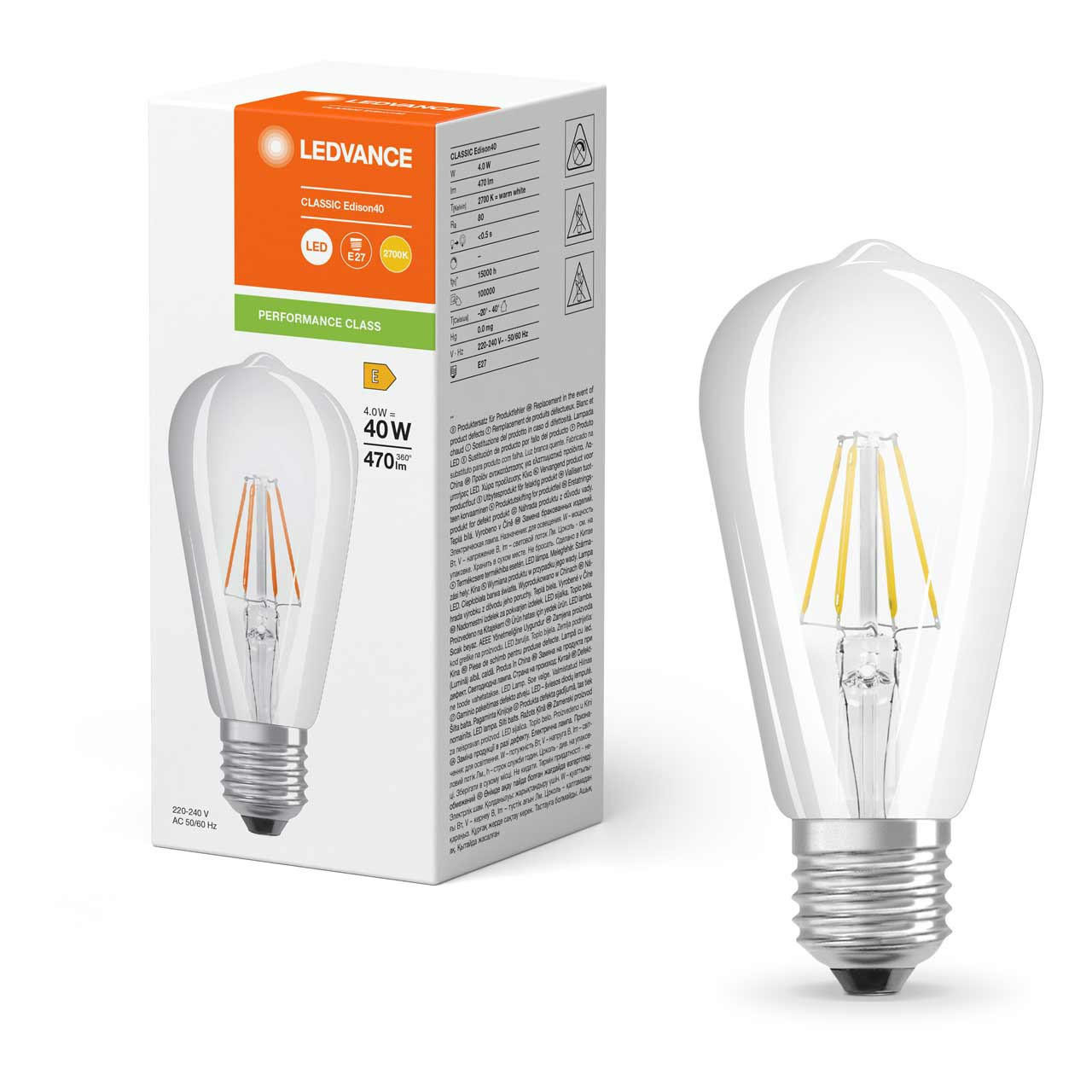 Ledvance LED Clear E27 Parathom White 4W Warm Filament ST64 Direct | Classic 40 Lightbulbs