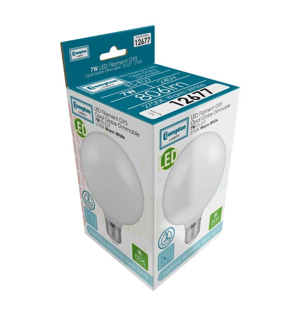 Crompton LED G95 Globe 7W E27 Dim 10-Pack 2700K Opal