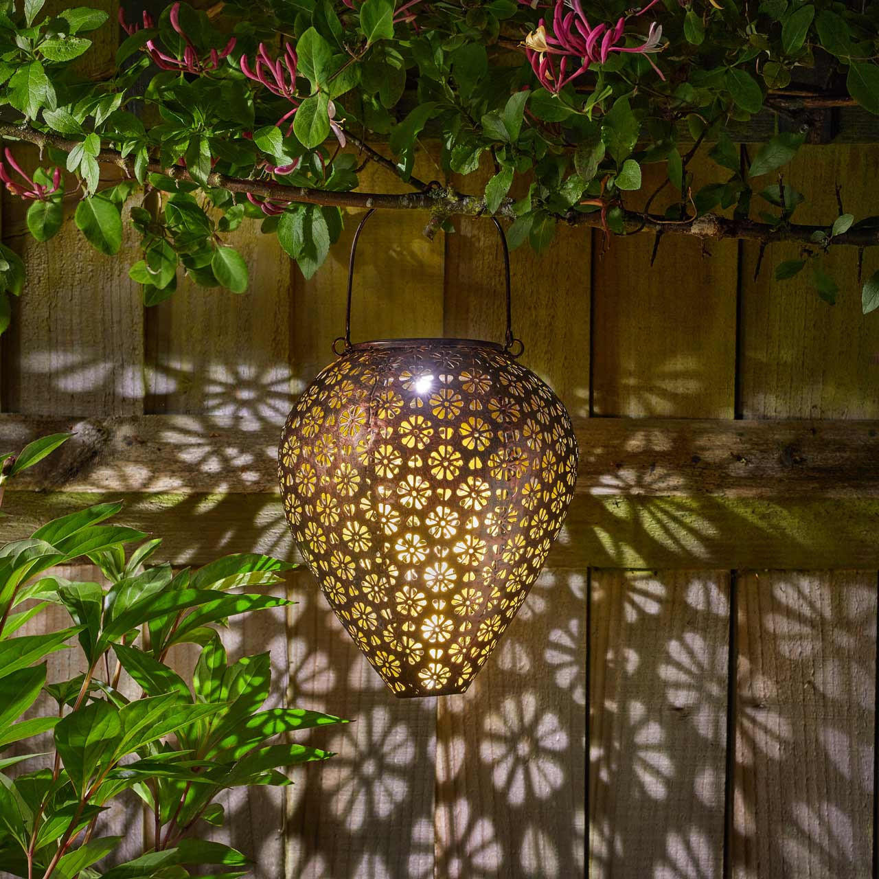 Smart Solar LED Zahra Hanging Lantern Bronze | Lightbulbs Direct