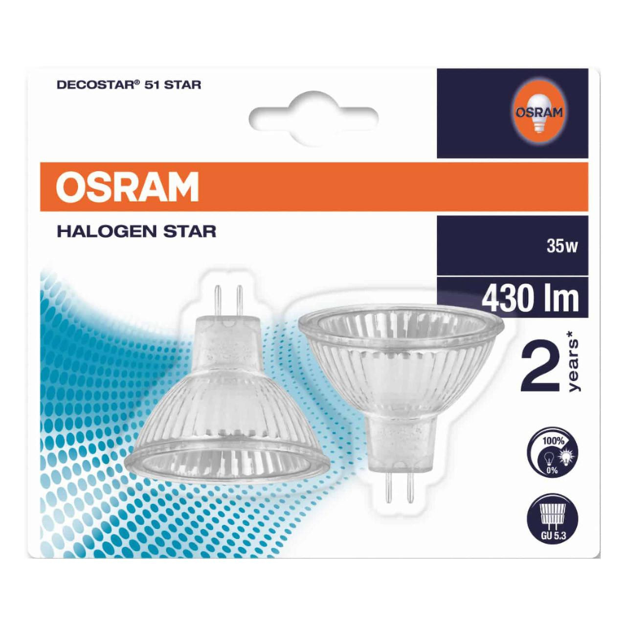OSRAM オスラム DECOSTAR ハロゲン電球 GU5.3 12V 24° Osram Halogen MR16 35W GU5.3 12V Dim Energy Saver 3000K 2-Pack
