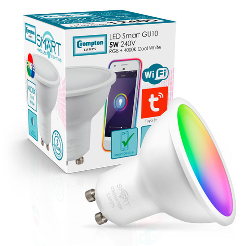 Crompton LED SMART GU10 5W Dim RGB + 4000K 12400 Image Crompton LED SMART GU10 5W Dim RGB + 4000K 12400 Image