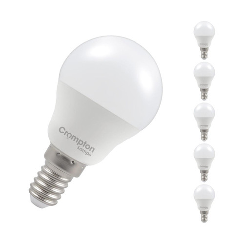 Crompton LED Golfball Light Bulbs E14 4.2W Dim Cool White 4000K Round Small Screw Opal (5 Pack)