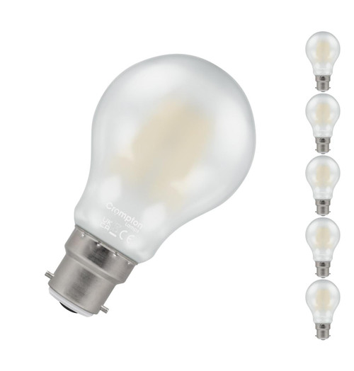 Crompton LED GLS Light Bulbs B22 7W (60W Eqv) Dim Filament Warm White 2700K Bayonet Pearl (5 Pack)