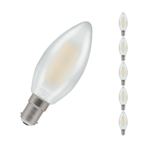 Crompton LED Candle Light Bulbs B15 4.2W Dim Filament Warm White 2700K Small Bayonet Pearl (5 Pack)