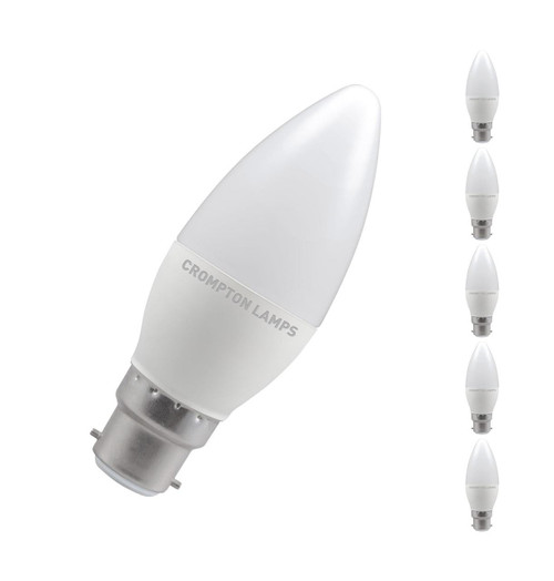 Crompton Lamps LED Candle 5.5W B22 (10 Pack) Cool White Opal (40W Eqv) Image 1 Crompton Lamps LED Candle 5.5W B22 (10 Pack) Cool White Opal (40W Eqv) Image 1