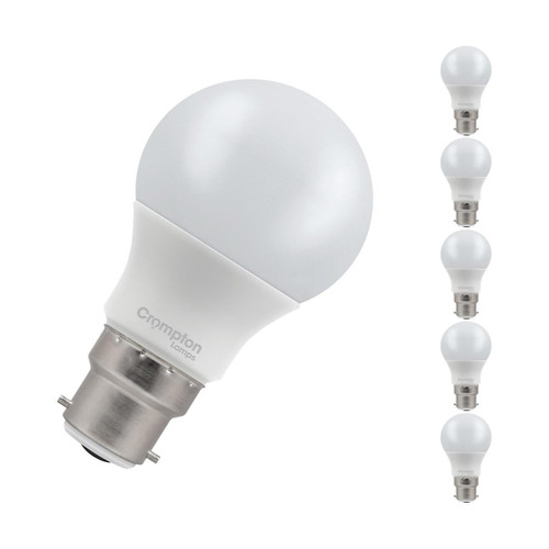 Crompton LED GLS Light Bulbs B22 9.5W Daylight 6500K Bayonet Thermal Plastic Opal (5 Pack)