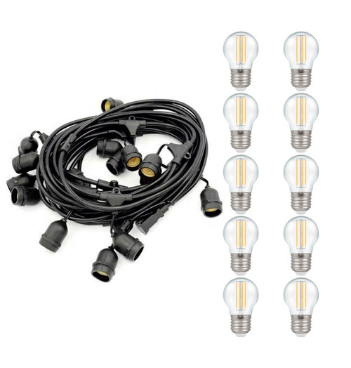 Premium 5m Connectible Outdoor Festoon Light E27 with 10x LED Golfball Light Bulbs Cool White Clear