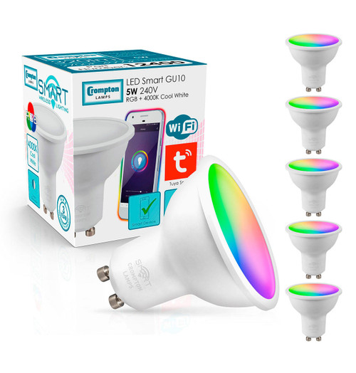 Crompton LED SMART GU10 5W Dim RGB + 4000K 12400 Image Crompton LED SMART GU10 5W Dim RGB + 4000K 12400 Image