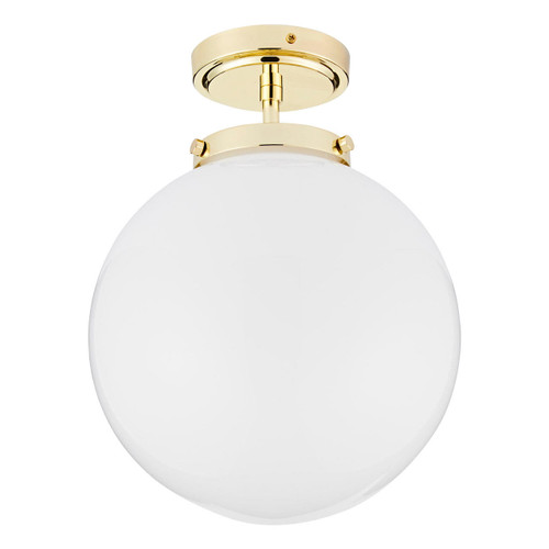 Spa Porto Single Globe Semi-Flush Ceiling Light Opal and Brass Image 1