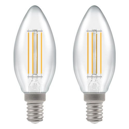 Crompton Lamps LED Candle 4.2W E14 Dimmable Filament (2 Pack) Warm White Clear (40W Eqv)