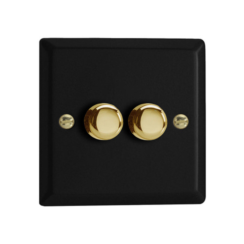 Varilight Vogue LED V-Pro 2 Gang Rotary Dimmer Switch Matt Black with Brass Knobs 1