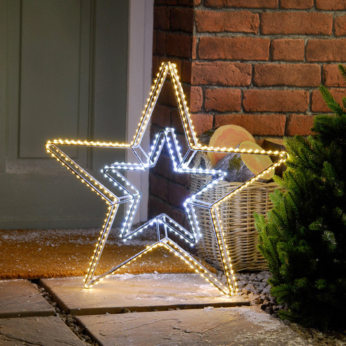 Festive 58cm Dewdrop Double Star Christmas Window Decoration 420 Warm White & White LEDs 1