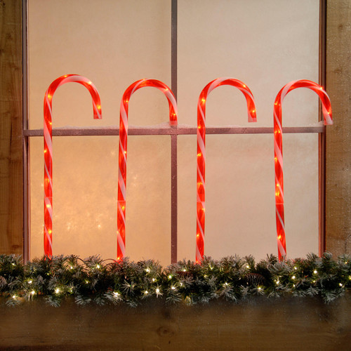 Festive Red and White Outdoor Candy Cane Christmas Stake Light 4 Pack 1