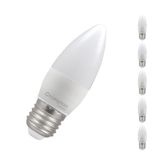 Crompton Lamps LED Candle 4.2W E27 Dimmable (5 Pack) Warm White Opal (40W Eqv) Crompton Lamps LED Candle 4.2W E27 Dimmable (5 Pack) Warm White Opal (40W Eqv)