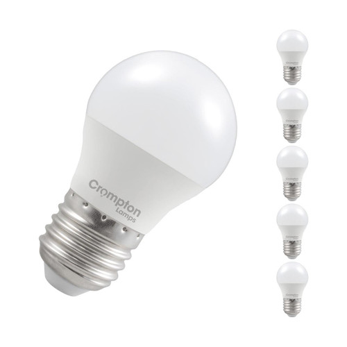 Crompton Lamps LED Golfball 4.2W E27 Dimmable (5 Pack) Warm White Opal (40W Eqv)