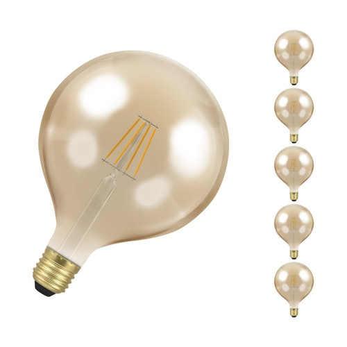 Crompton LED G125 Globe 7W E27 Dimmable Filament (5 Pack) Extra Warm White Antique Bronze (60W Eqv)