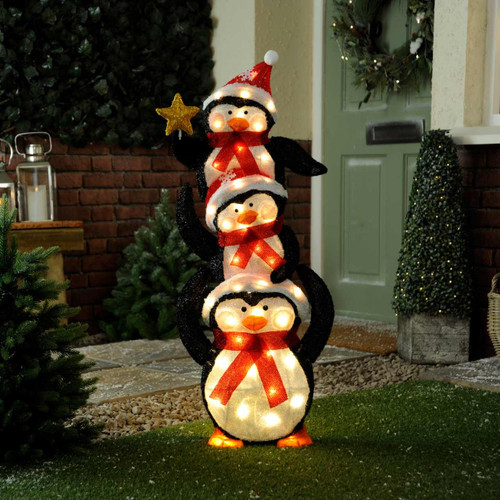 Festive 104cm Battery Operated Lit Penguin Family 40 Warm White LEDs 1