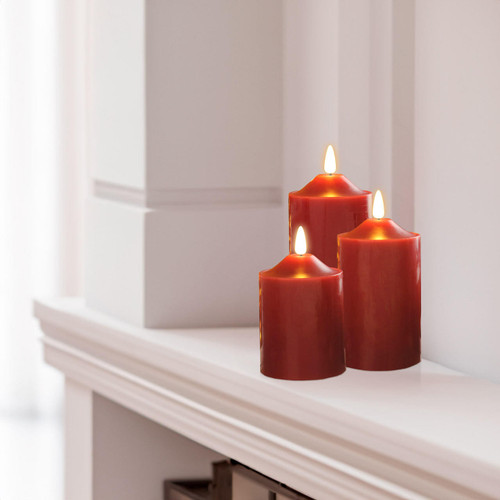 Festive Battery Operated Wax Firefly Pillar Candles With Timer Red (Pack of 3) 5