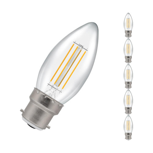 Crompton Lamps LED Candle 4.2W B22 Filament (5 Pack) Warm White Clear (40W Eqv) Crompton Lamps LED Candle 4.2W B22 Filament (5 Pack) Warm White Clear (40W Eqv)