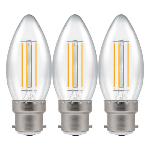 Crompton Lamps LED Candle 6.5W B22 Dimmable Filament (3 Pack) Cool White Clear 1
