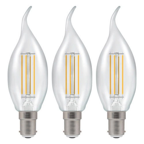Crompton Lamps LED Bent Tip Candle 2.2W B15 Filament (3 Pack) Warm White Clear