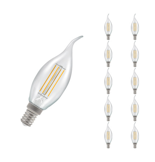 Crompton Lamps LED Bent Tip Candle 4.2W E14 Filament (10 Pack) Warm White Clear Crompton Lamps LED Bent Tip Candle 4.2W E14 Filament (10 Pack) Warm White Clear