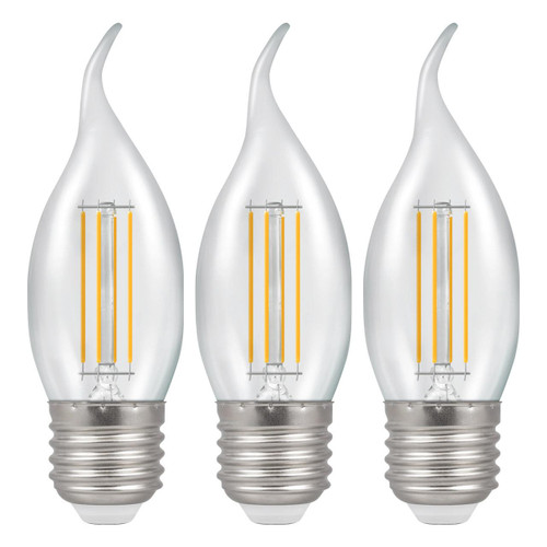 Crompton Lamps LED Bent Tip Candle 4.2W E27 Filament (3 Pack) Warm White Clear Crompton Lamps LED Bent Tip Candle 4.2W E27 Filament (3 Pack) Warm White Clear