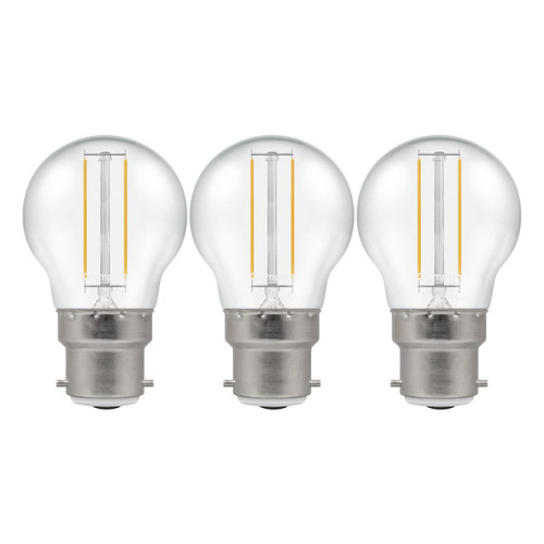 Crompton Lamps LED Golfball 2.2W B22 Filament (3 Pack) Warm White Clear (25W Eqv)