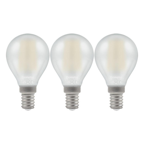 Crompton Lamps LED Golfball 5.9W E14 Dimmable Filament (3 Pack) Warm White Pearl (60W Eqv)