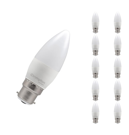 Crompton Lamps LED Candle 2.2W B22 (10 Pack) Warm White Opal (25W Eqv)