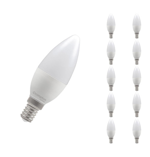 Crompton Lamps LED Candle 6.5W E14 Dimmable (10 Pack) Cool White Opal (60W Eqv)