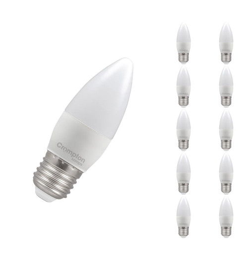 Crompton Lamps LED Candle 6.5W E27 Dimmable (10 Pack) Daylight Opal (60W Eqv)