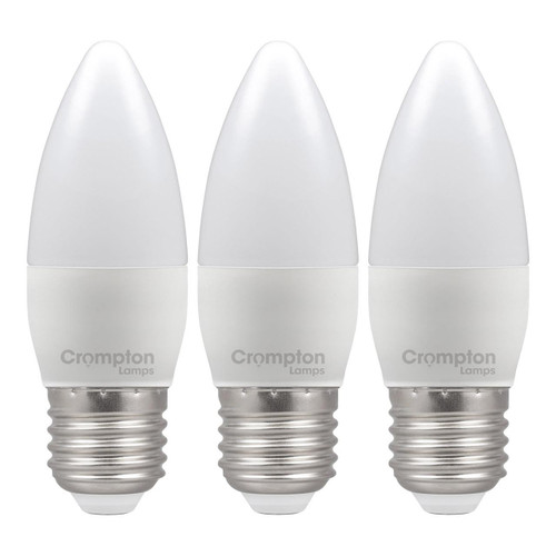 Crompton Lamps LED Candle 6.5W E27 Dimmable (3 Pack) Daylight Opal (60W Eqv)