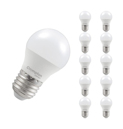 Crompton Lamps LED Golfball 6.5W E27 Dimmable (10 Pack) Warm White Opal (60W Eqv)