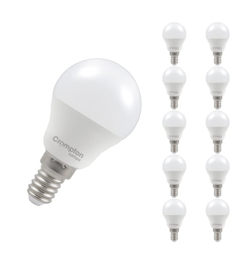Crompton Lamps LED Golfball 5.9W E14 Dimmable (10 Pack) Cool White Opal (60W Eqv)