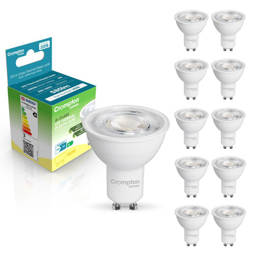 Crompton Lamps LED Ultra-Efficient GU10 Spotlight 3W A-Class (10 Pack) Warm White 36° (75W Eqv) 5 Crompton Lamps LED Ultra-Efficient GU10 Spotlight 3W A-Class (10 Pack) Warm White 36° (75W Eqv) 5