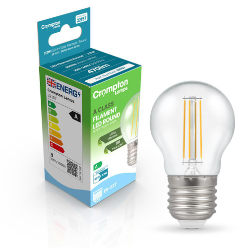 Crompton Lamps LED Ultra-Efficient Golfball 2.2W E27 A-Class Warm White Clear (40W Eqv) 3 Crompton Lamps LED Ultra-Efficient Golfball 2.2W E27 A-Class Warm White Clear (40W Eqv) 3