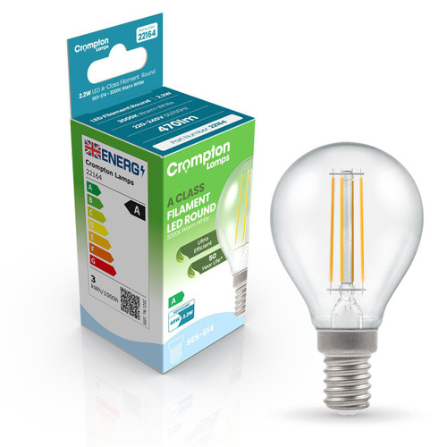 Crompton Lamps LED Ultra-Efficient Golfball 2.2W E14 A-Class Warm White Clear (40W Eqv) 3 Crompton Lamps LED Ultra-Efficient Golfball 2.2W E14 A-Class Warm White Clear (40W Eqv) 3