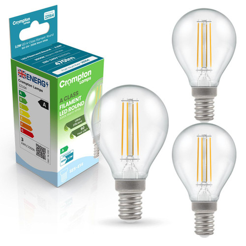 Crompton Lamps LED Ultra-Efficient Golfball 2.2W E14 A-Class (3 Pack) Warm White Clear (40W Eqv) 4 Crompton Lamps LED Ultra-Efficient Golfball 2.2W E14 A-Class (3 Pack) Warm White Clear (40W Eqv) 4