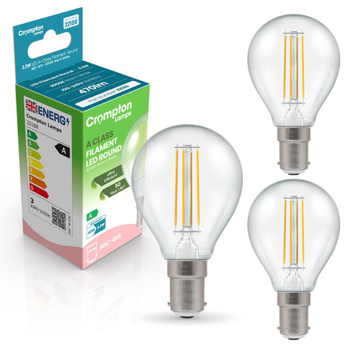 Crompton Lamps LED Ultra-Efficient Golfball 2.2W B15 A-Class (3 Pack) Warm White Clear (40W Eqv) 4