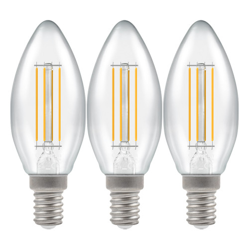 Crompton Lamps LED Candle 4.2W E14 Dimmable Filament (3 Pack) Cool White Clear (40W Eqv)
