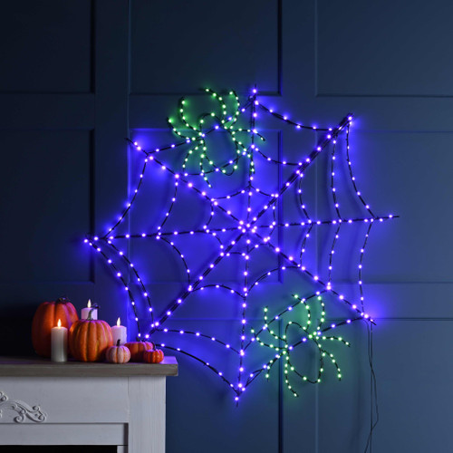Festive Spiders with Web Lit Halloween Decoration 1 Festive Spiders with Web Lit Halloween Decoration 1