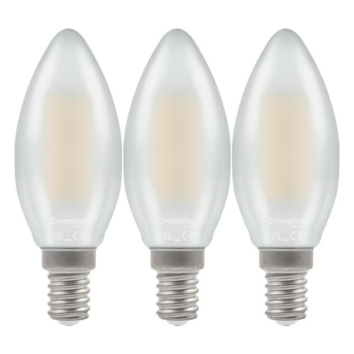 Crompton Lamps LED Candle 4.2W E14 Dimmable Filament (3 Pack) Warm White Pearl (40W Eqv) Crompton Lamps LED Candle 4.2W E14 Dimmable Filament (3 Pack) Warm White Pearl (40W Eqv)