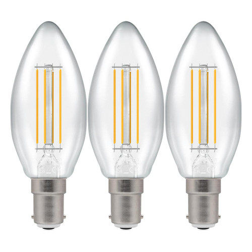 Crompton Lamps LED Candle 4.2W B15 Dimmable Filament (3 Pack) Warm White Clear (40W Eqv)