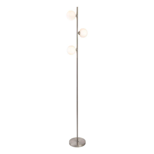 Firstlight Lyric 3-Light Floor Lamp with On/Off Switch Opal in Brushed Steel