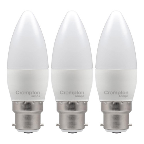 Crompton LED Candle Light Bulbs B22 4.2W Cool White 4000K Bayonet Thermal Plastic Opal (3 Pack)