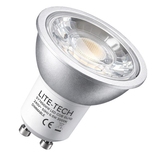 LiteTech LED GU10 Spotlight Light Bulb 6.5W (50W Eqv) Dimmable Warm White 3000K Halogen Replacement